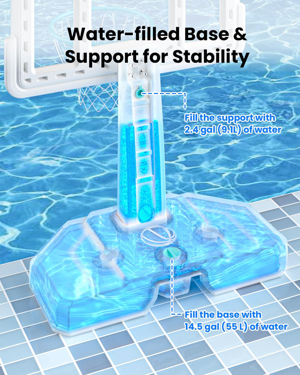 Igl Dunksplash Elite Pool Basketball Hoop, Swimming Pool Basketball Hoop Poolside With 32 In Pc Backboard, Stainless Steel Rim P