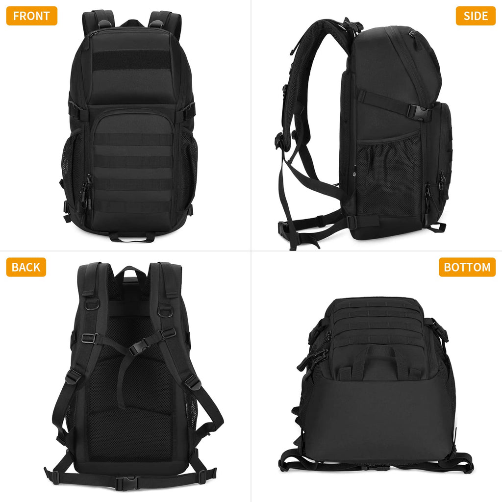 Huntvp Tactical Backpack Military Molle Backpack Hunting Rucksack Gear Assault Pack 25L Wr(Black)