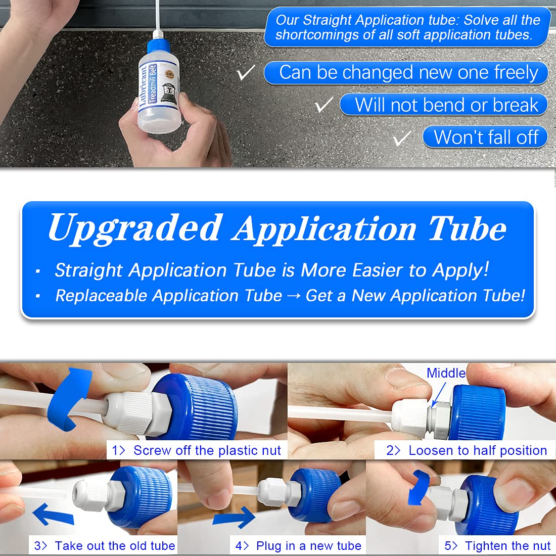 Sekoday Silicone Treadmill Belt Lubricant/Lube Kit - 8.4 Oz/Performance With 2 Application Tubes And 2 Precision Tip Caps To Con