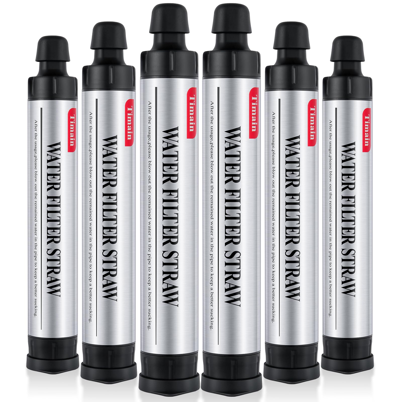 6 Pack Timain 4-Stage Filtration,High Flow Rate Water Filter Straw,Water Purifier Survival For Emergency Kits,Travel,Camping, Hi