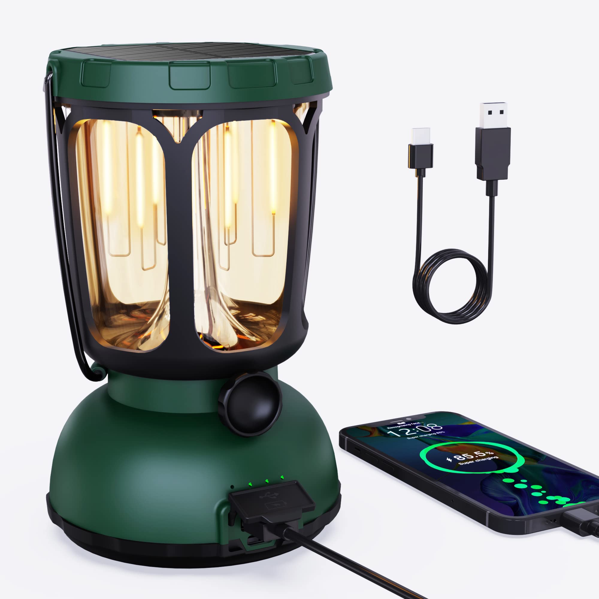 Raynic 6000 LED Camping Lantern, 650LM Hand Crank Solar Battery Powered Rechargeable Lantern, Emergency Lights for Home Power Fa