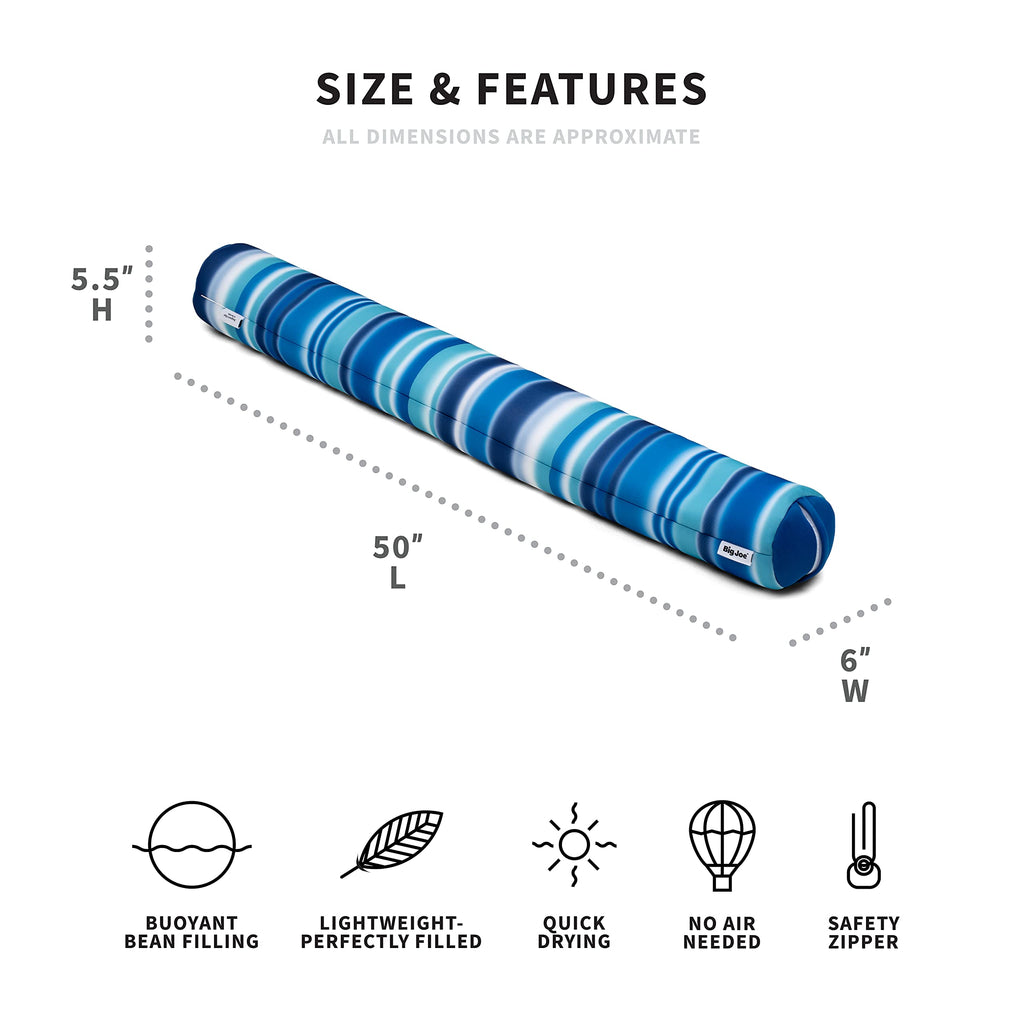 Big Joe Noodle No Inflation Needed Pool Float, Blurred Blue Double Sided Mesh, Quick Draining Fabric, Jumbo 4 Feet