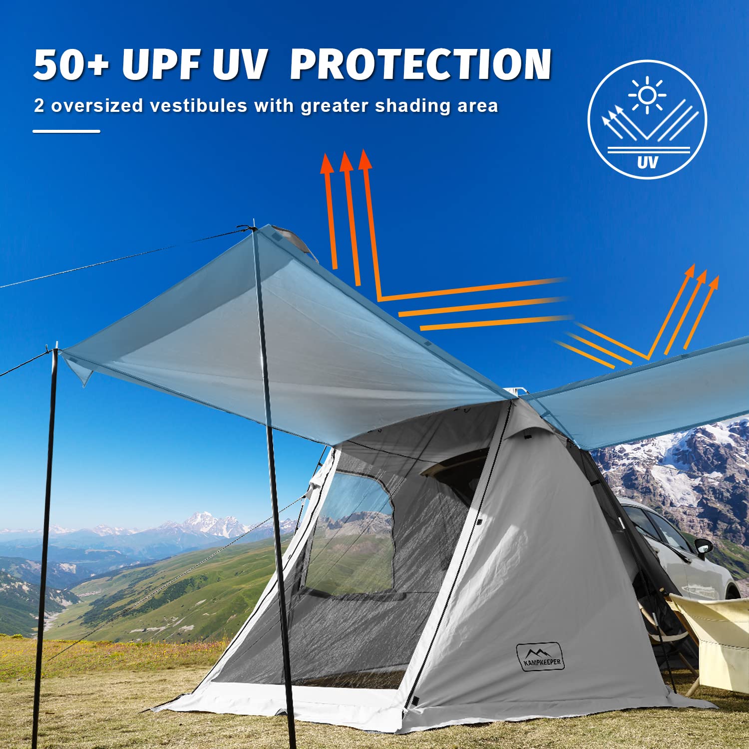 Kampkeeper Suv Car Tent, Tailgate Shade Awning Tent For Camping, Vehicle Camping Tents Outdoor Travel (Gray)