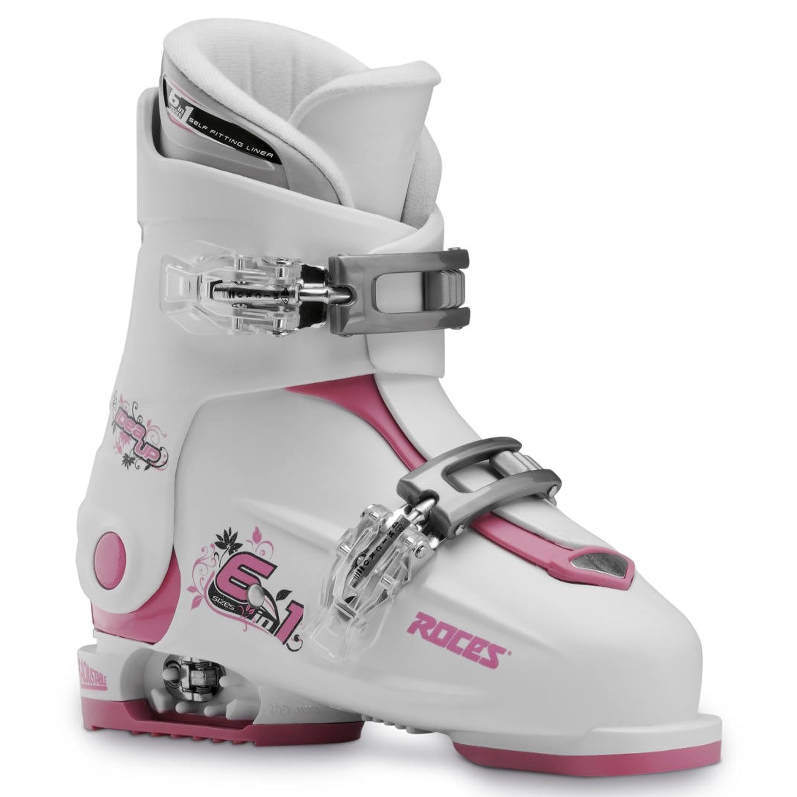 Roces Adjustable Youth Ski Boot - Size 22.5-25.5 - White/Deep Pink