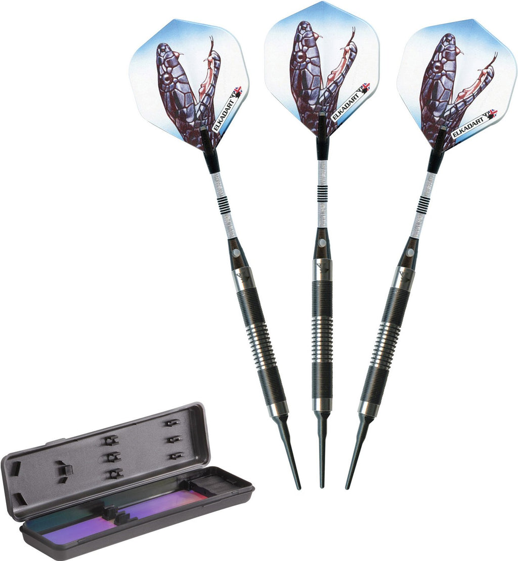 Elkadart Black Mamba 80% Tungsten Soft Tip Darts With Storage/Travel Case, 16 Grams