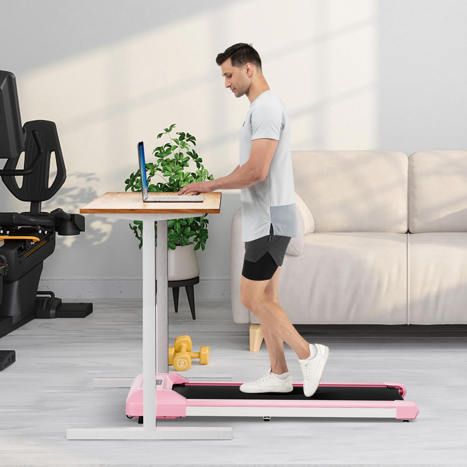 Gymax Walking Pad, 2.25Hp Under Desk Treadmill With Led Display, Remote Control & 7-Layer Belt, Compact Portable Jogging Running