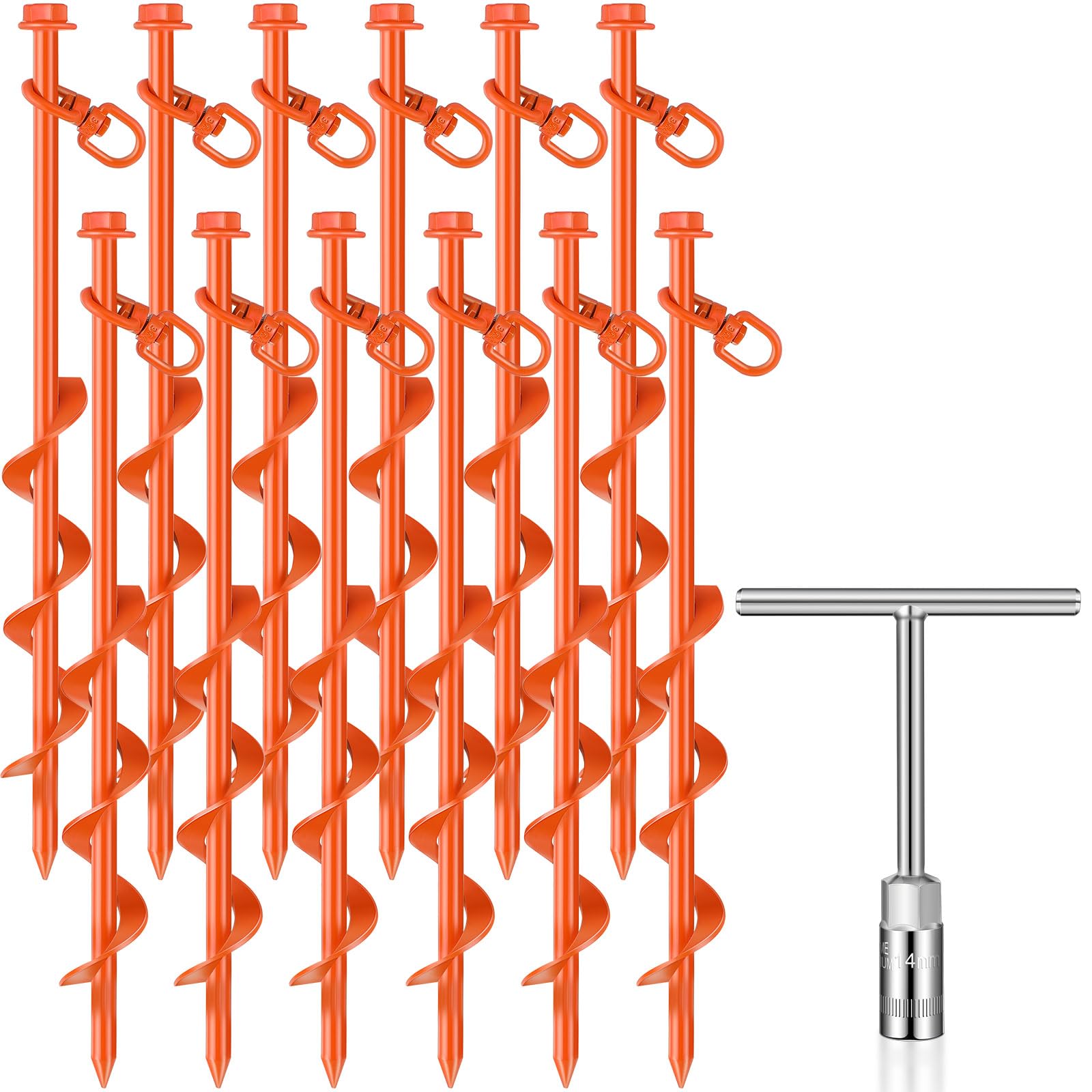 Zhengmy 12 Pcs Ground Anchors Screw In, 12 Inch Heavy Duty Tent Stakes With Trampoline Anchor Hook Ground Stakes For Camping Ten