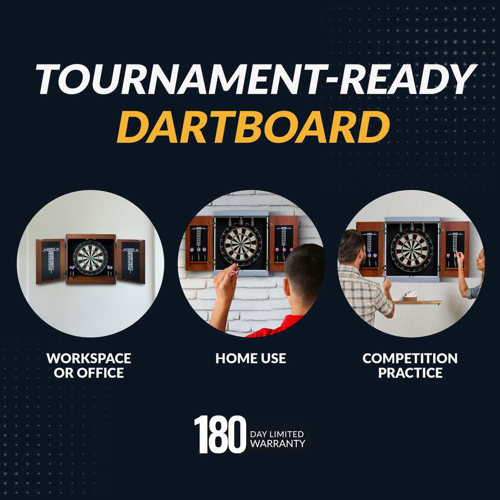 Hathaway Geneva Dartboard And Cabinet Set - Includes 18-In Dartboard, Steel-Tip Darts, Chalk Scoreboards - Perfect For Family Ga