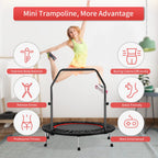 Zenova 40'' Mini Trampoline, Rebounder Trampoline Foldable Trampoline Indoor With Adjustable Bar Fitness Rebounder For Adults