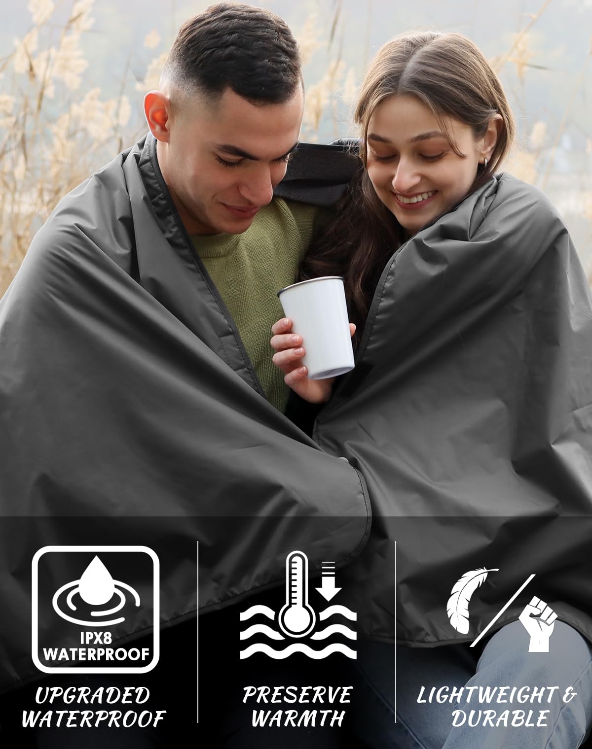 Dukuseek Hooded Stadium Blanket, Waterproof Windproof Outdoor Fleece Blanket - Large (79 ''X 59 ''), Portable, Wearable, Warm Fo