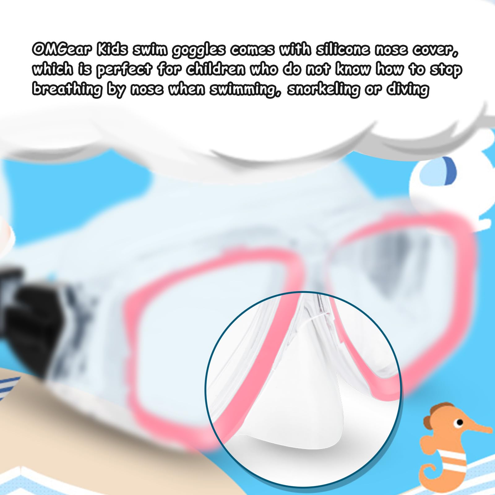 Youth Diving Goggles Nose Cover Kids Scuba Mask Goggles Swim Kids Snorkeling Gear A Swim Mask With Neoprene Mask Pad (Pink)