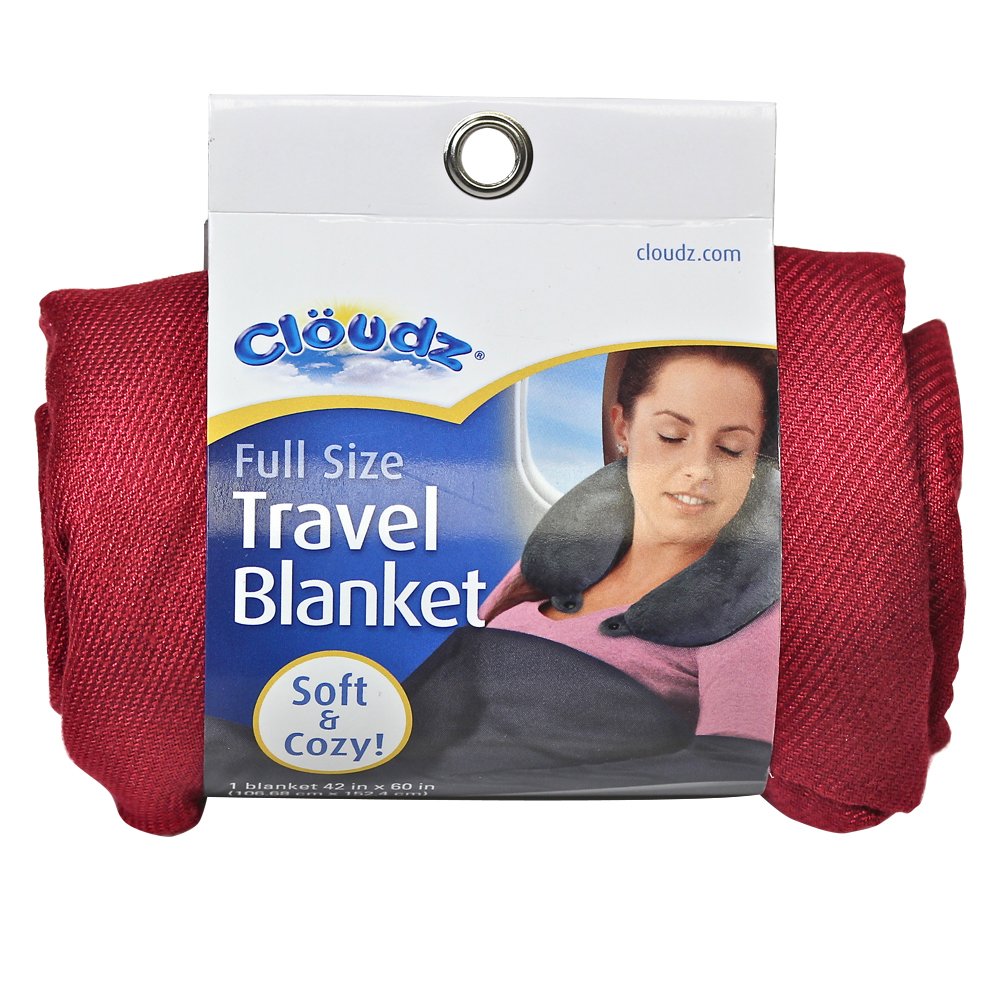 Cloudz Cozy Compact Airplane Travel Blanket For Your Flight, Car, Camping, Home Or Comforting Warmth Anywhere! - Burgundy