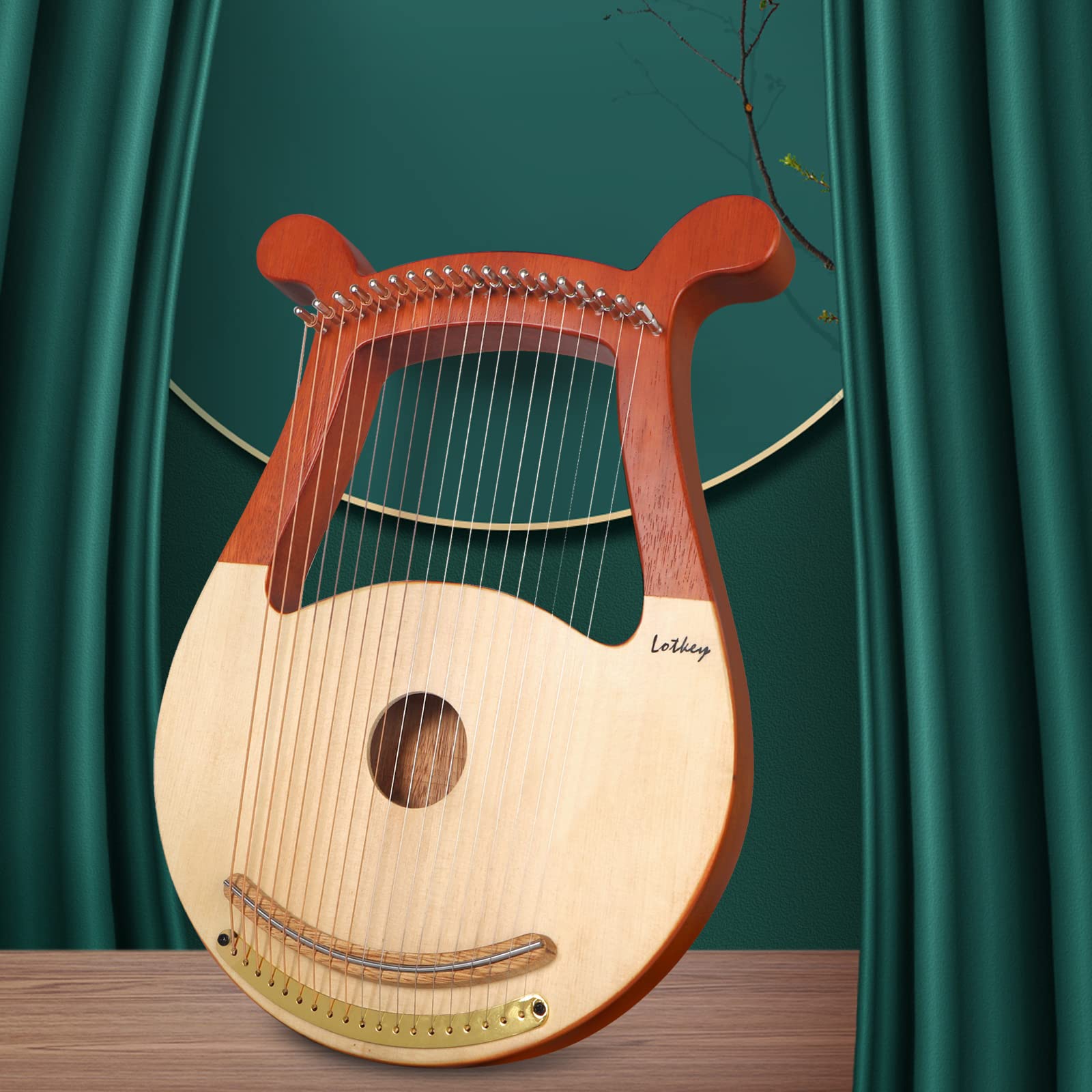 Lyre Harp, Lotkey 19 Metal Strings Harp Iron Saddle Solid Spruce Board Lyre Harp With Tunning Wrench, Extract Strings, Manual An