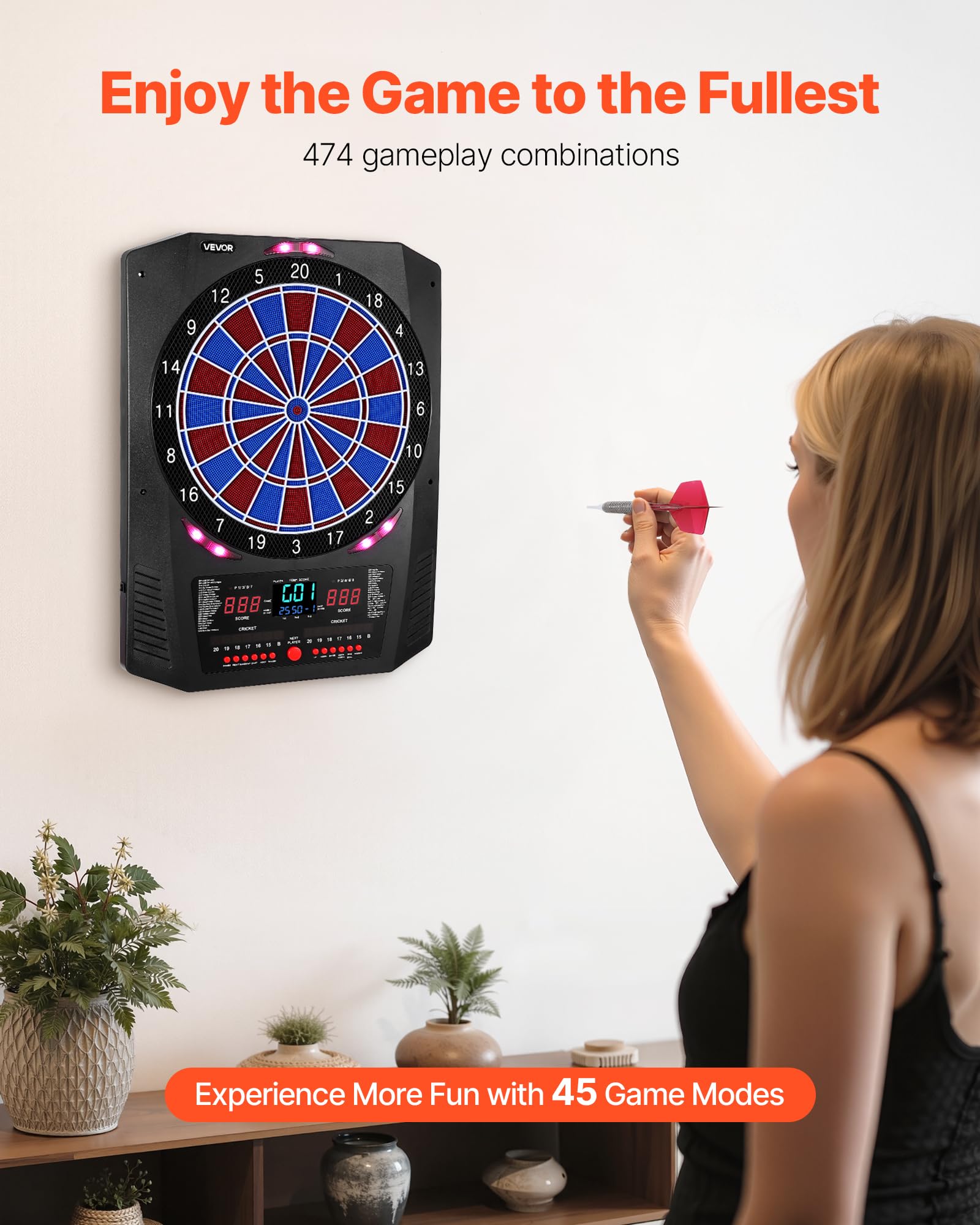 VEVOR Electronic Dart Board, 13.5 Target Dartboard with 45 Games & 474 Variations for Up to 8 Players, 6 Dart Shafts with Flight