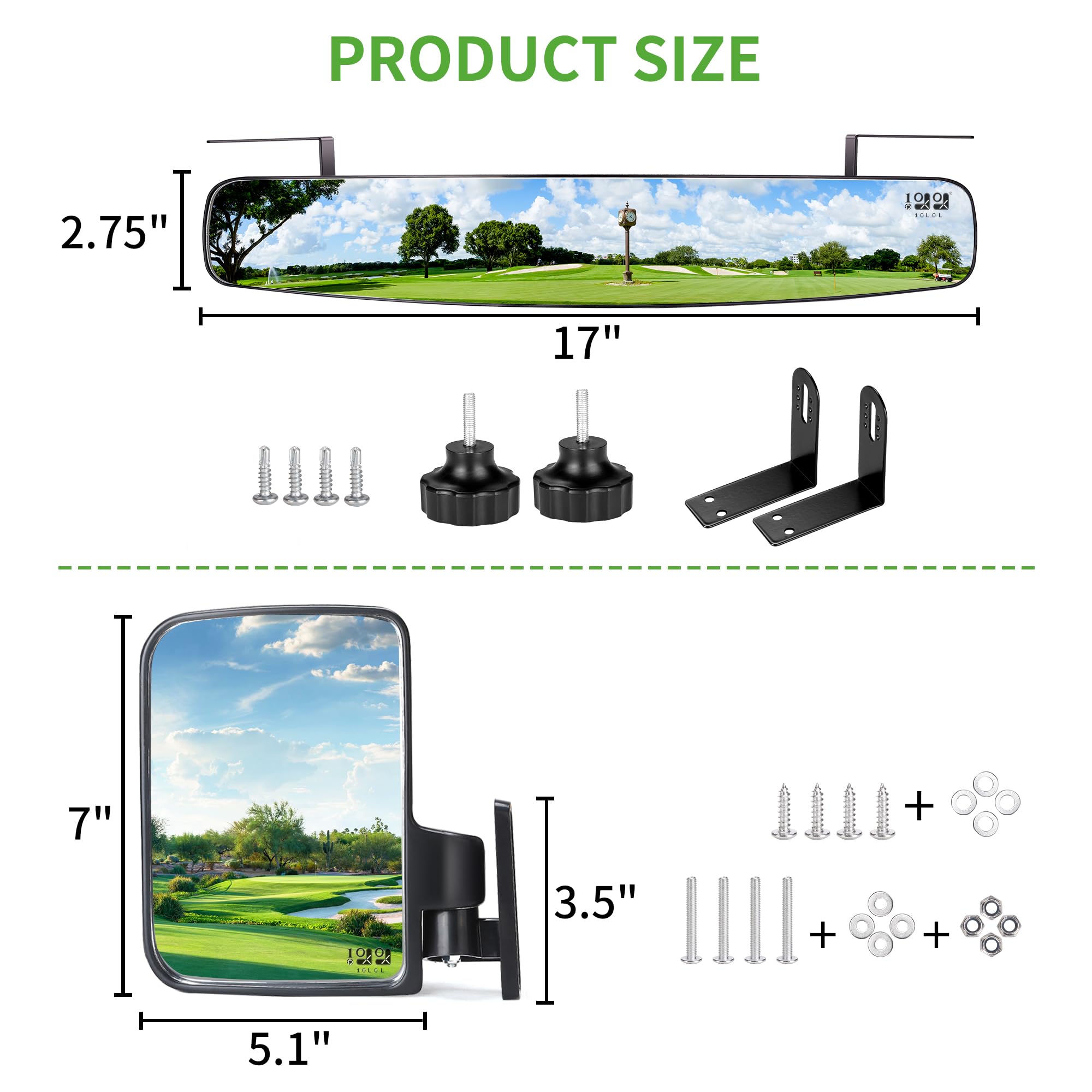 10L0L Newest Golf Cart Folding Side Mirror And Panoramic Rear View Mirror Kit For Ezgo, Club Car, Yamaha,Golf Cart Accessories,