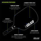 Volair Mach 1 Julian Arnold Signature Pickleball Paddle - Amazing Spin, Control And Power - Carbon Fiber Surface - Polypropylene