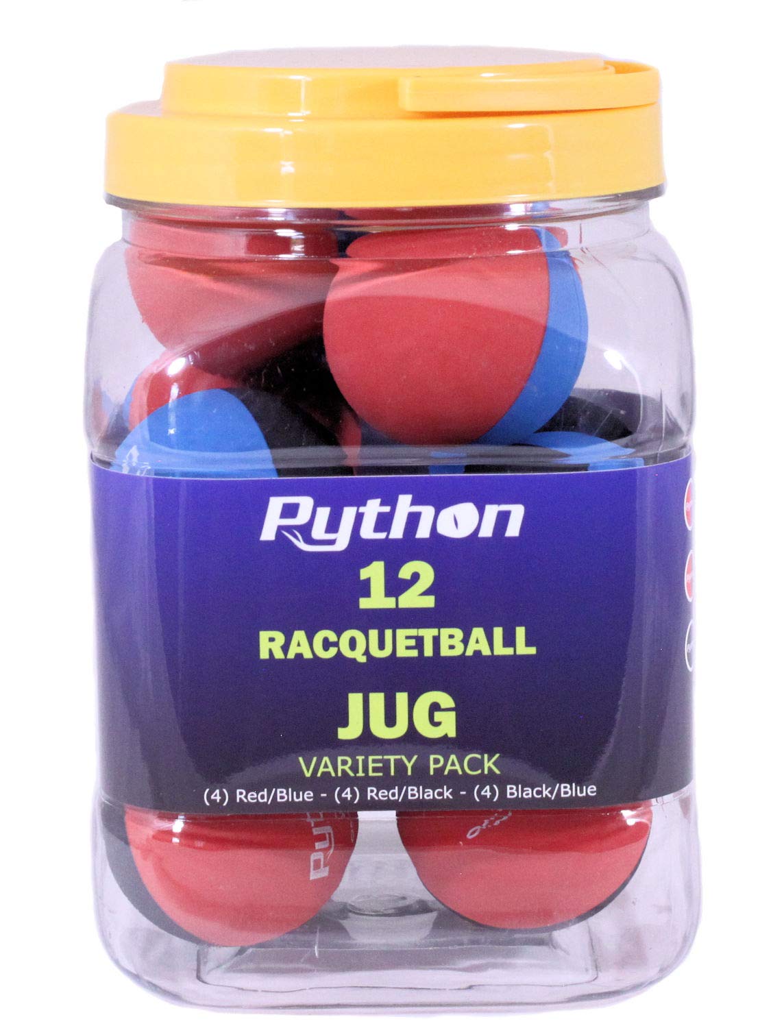Python RG Multi Colored Racquetballs (Value Pack - 12 Ball Jug/Endorsed by Racquetball Legend Ruben Gonzalez!)(Vareity Pack)(4-B