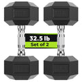 Hex Dumbbell Rubber Encased Hex Dumbbell Exercise & Fitness Hex Dumbbell, Hand Weight For Strength Training/Pair Of 32.5Lb