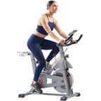 Sunny Health & Fitness Smart Indoor Cycling Magnetic Resistance Exercise Bike, Cardio Workout for Home, Pulse Sensor, with Dumbb