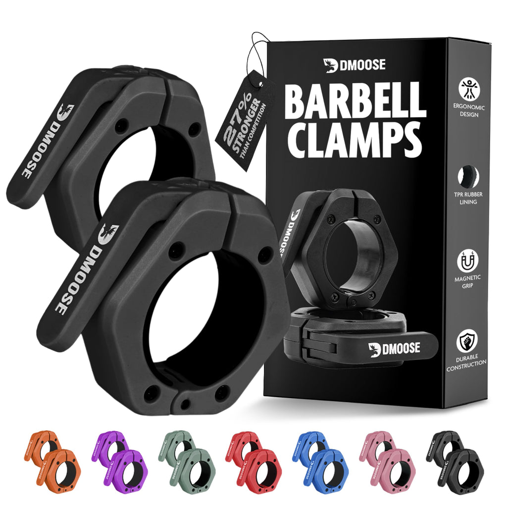 Dmoose Barbell Clips (Pair) - Quick Release Olympic Barbell Clamps With Anti Slip Tpr Grip, 2'' Barbell Collars For Secure Weigh