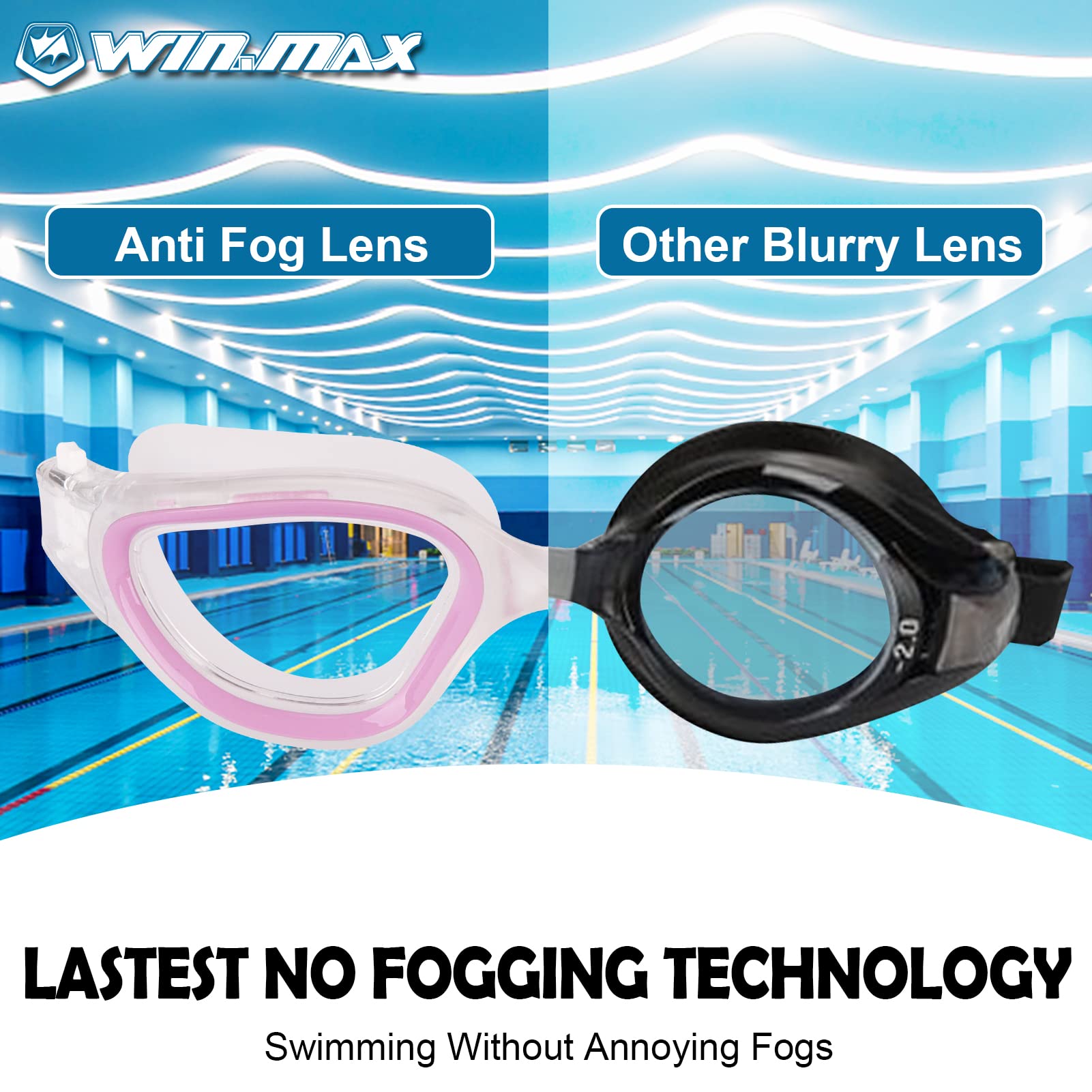 Win.Max Swimming Goggles Swim Goggles Anti Fog Anti Uv No Leakage Clear Vision For Men Women Adults Teenagers (Purple/Non-Polari