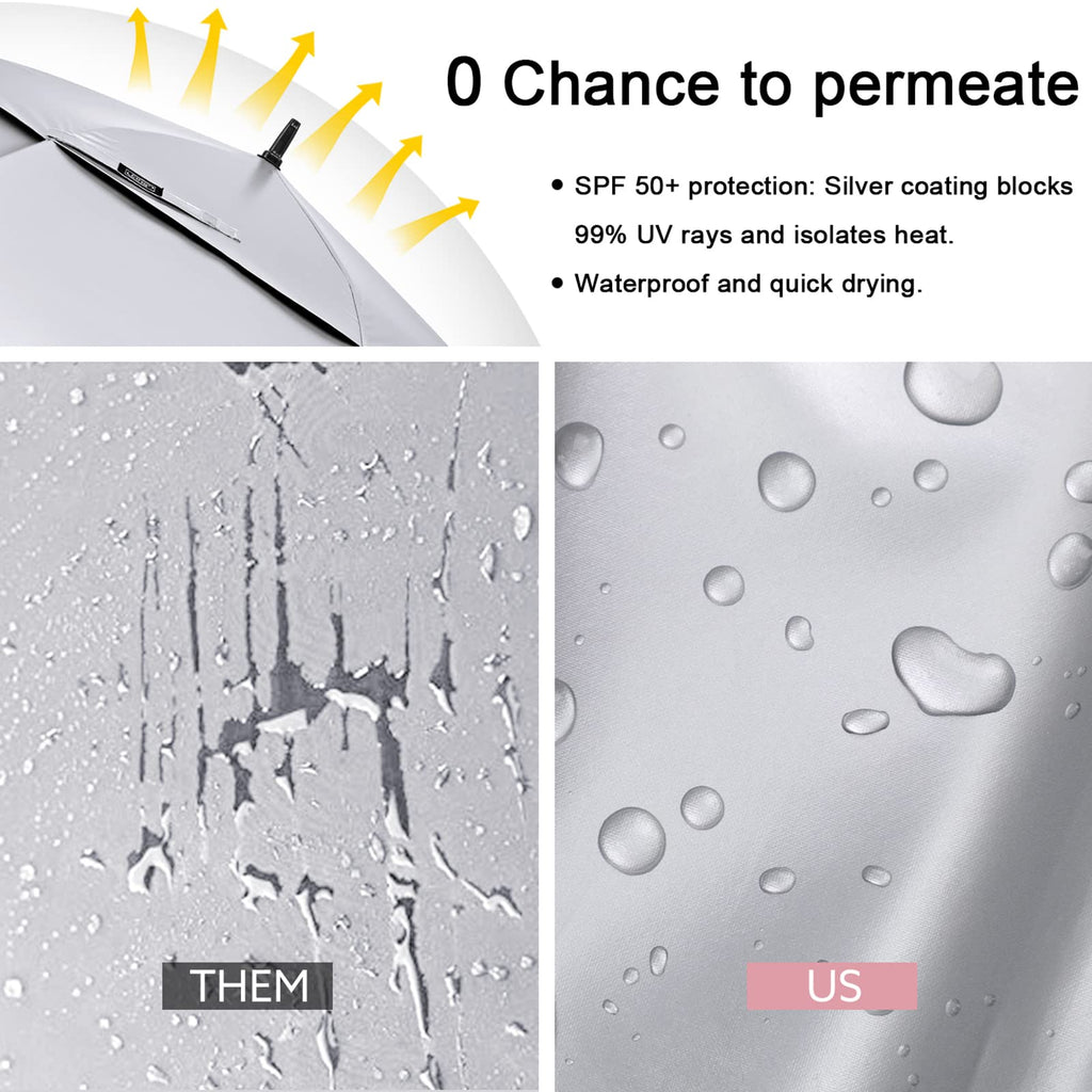 G4Free 68 Inch Uv Protection Golf Umbrella Auto Open Extra Large Windproof Sun And Rain Umbrellas Double Canopy (Silver/Pink)