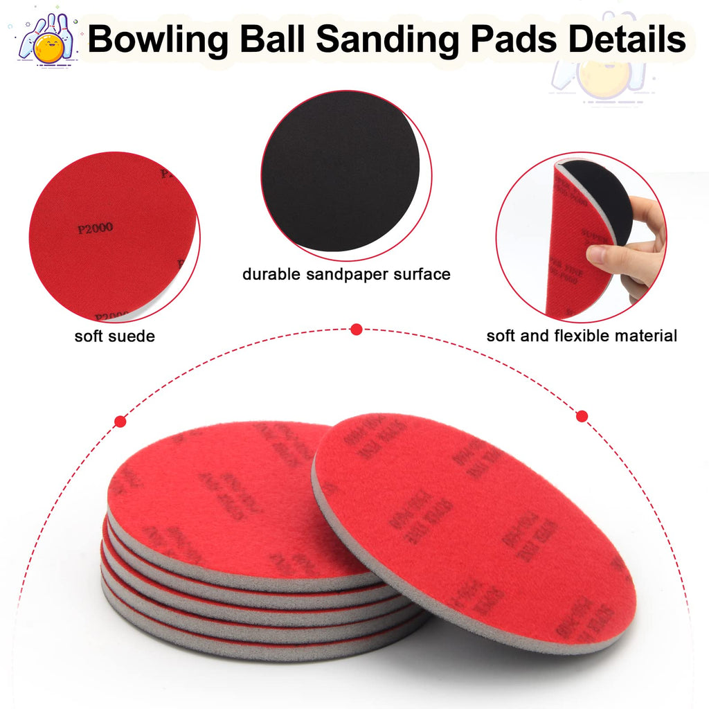 Windspeed 6+1 Pack Bowling Ball Sanding Pads With Bowling Towels, Bowling Ball Cleaning Pad 500/1000/2000 Bowling Ball Grit Pads