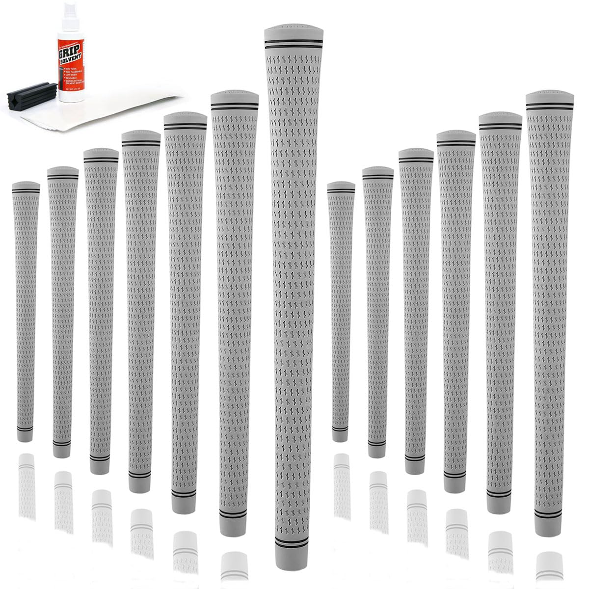 Karma Revolution 360 Gray Midsize Golf Grip Kit with Grip Tape, Solvent, Rubber Vise Clamp for 13 Grips, +1/32 Oversized