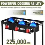 Bestfire 3 Burners Camping Stove For Cooking Outdoor, 225,000 Btu Propane Burners With Ignition Wire&Removable Legs, Temperature