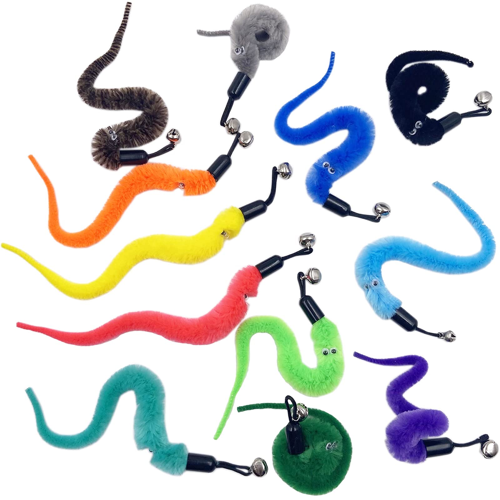 Tienailing Cat Worm Toy Refills Cat Wand Replacement Worms, 12 Pcs Cat Worms Refill, Interactive Cat Wand Replacement Worm For C
