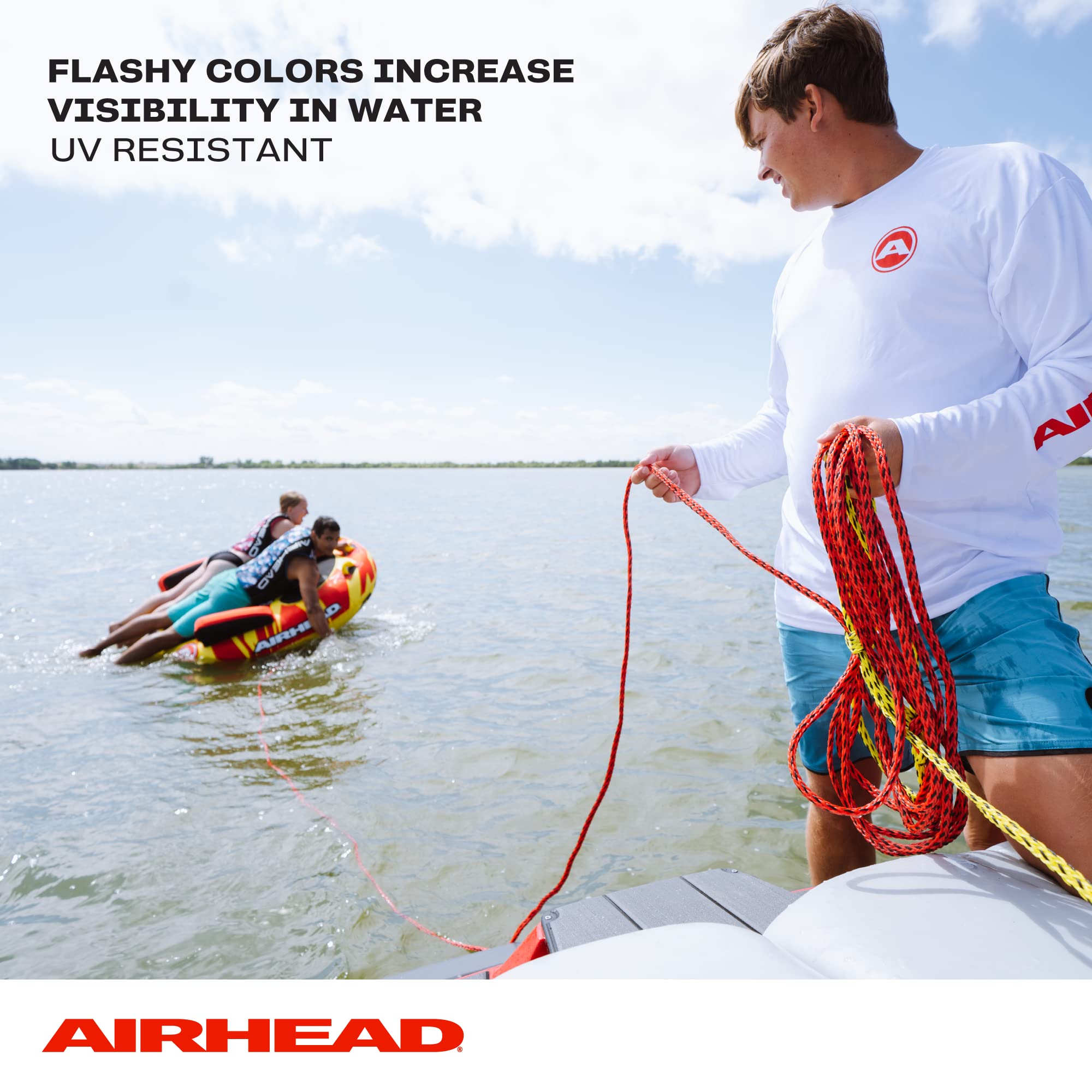 Airhead 2 Section Tow Rope, 1-2 Rider Towable Tubes, 60-Feet, 2,375 Break Strength