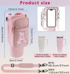 Aganmi Water Bottle Holder Bag With Strap For Stanley 40 Oz Tumbler With Handle,Initial Crossbody Water Bottle Carrier Bag With