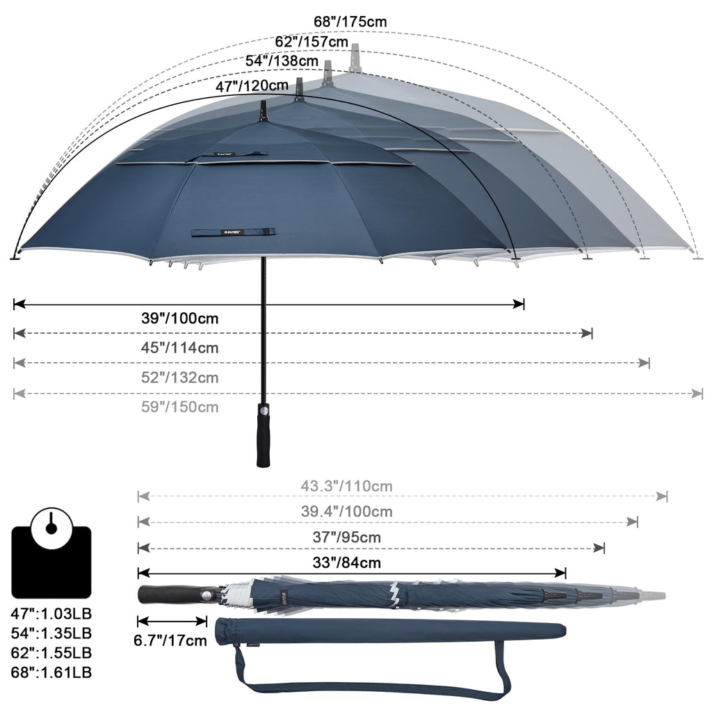 G4Free 47/54/62/68 Inch Automatic Open Golf Umbrella Oversize Extra Large Double Canopy Vented Windproof Waterproof Stick Umbrel