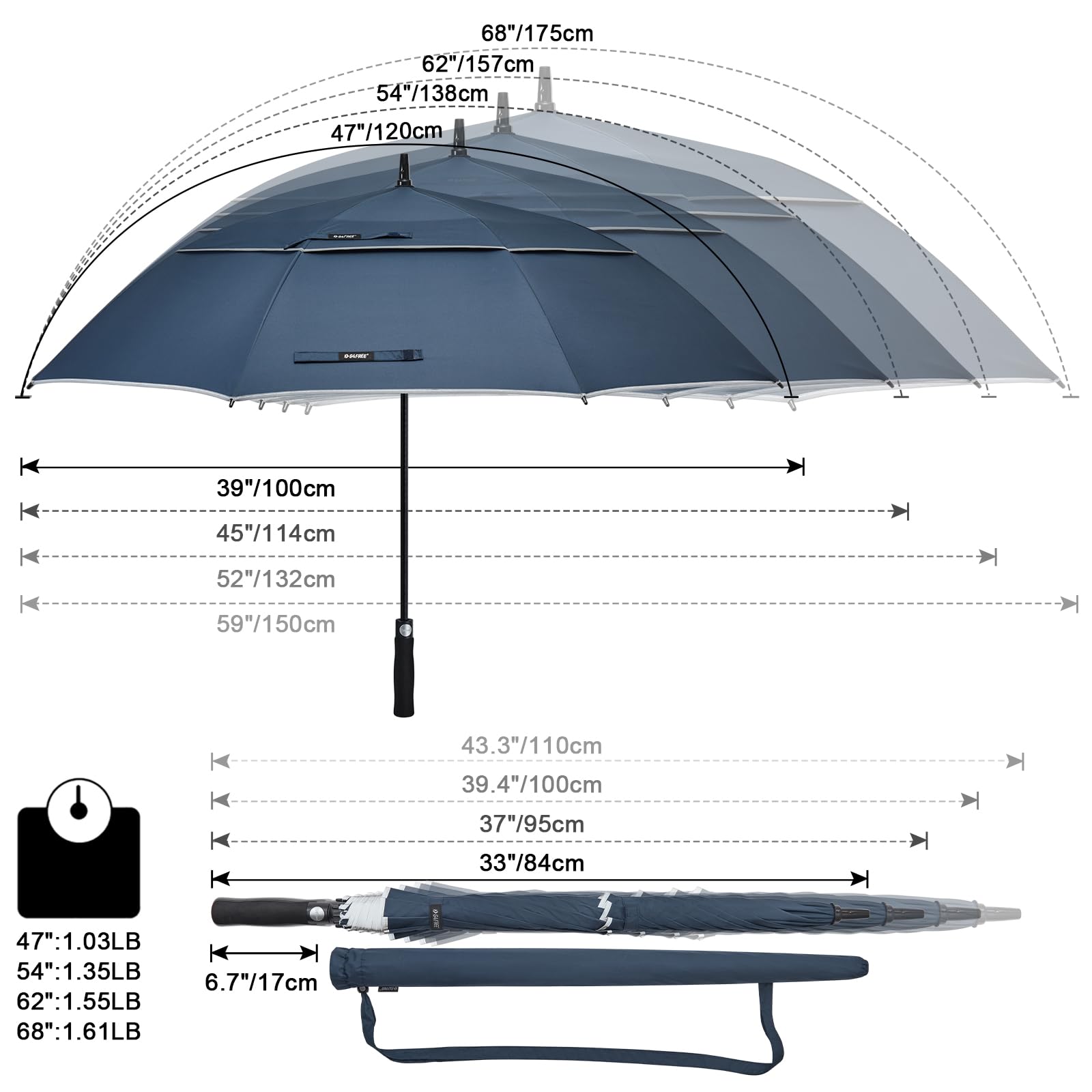G4Free 47/54/62/68 Inch Automatic Open Golf Umbrella Oversize Extra Large Double Canopy Vented Windproof Waterproof Stick Umbrel
