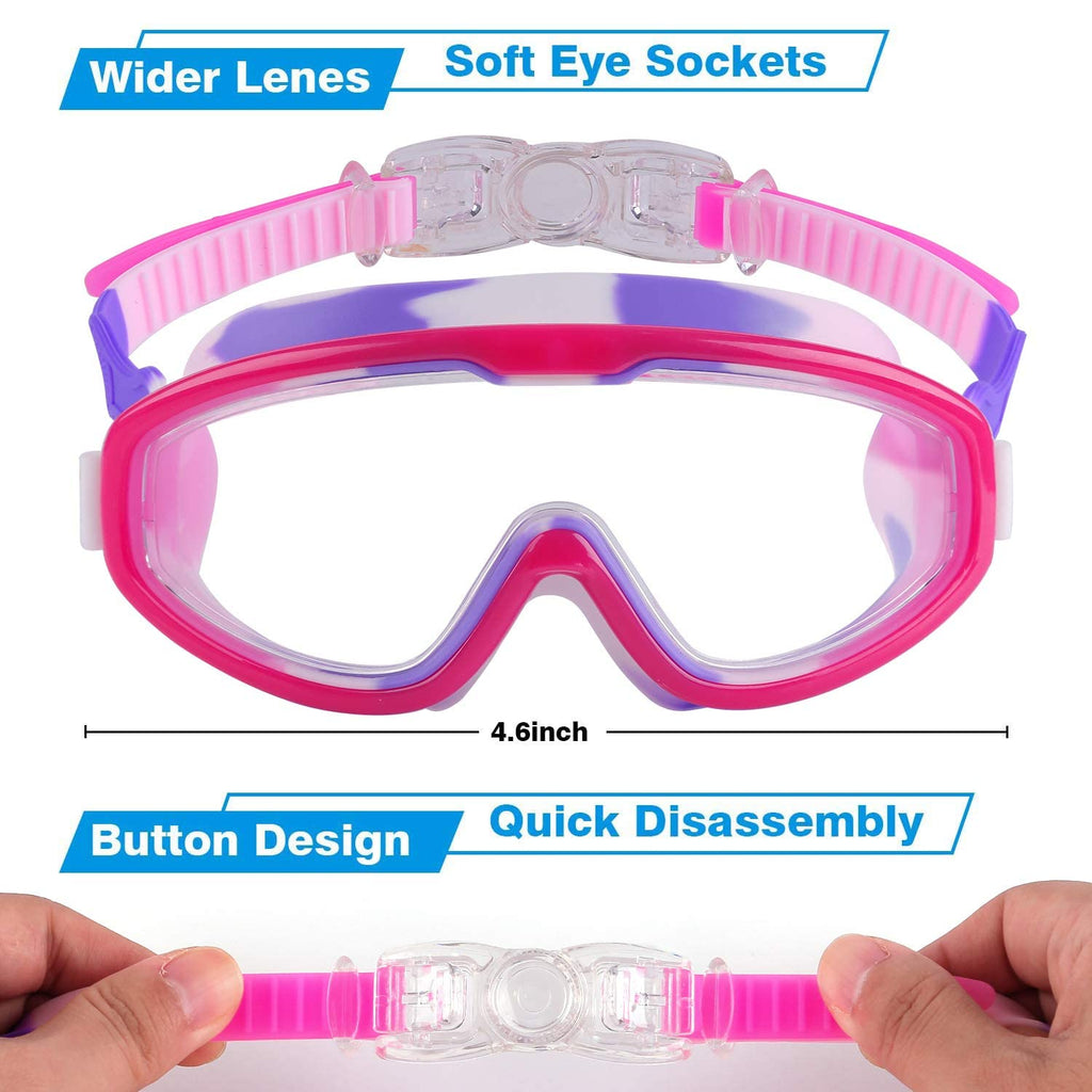 Cooloo Kids Swim Goggles For Age 3-15, 2 Pack Kids Goggles For Swimming With Nose Cover, No Leaking, Anti-Fog, Waterproof