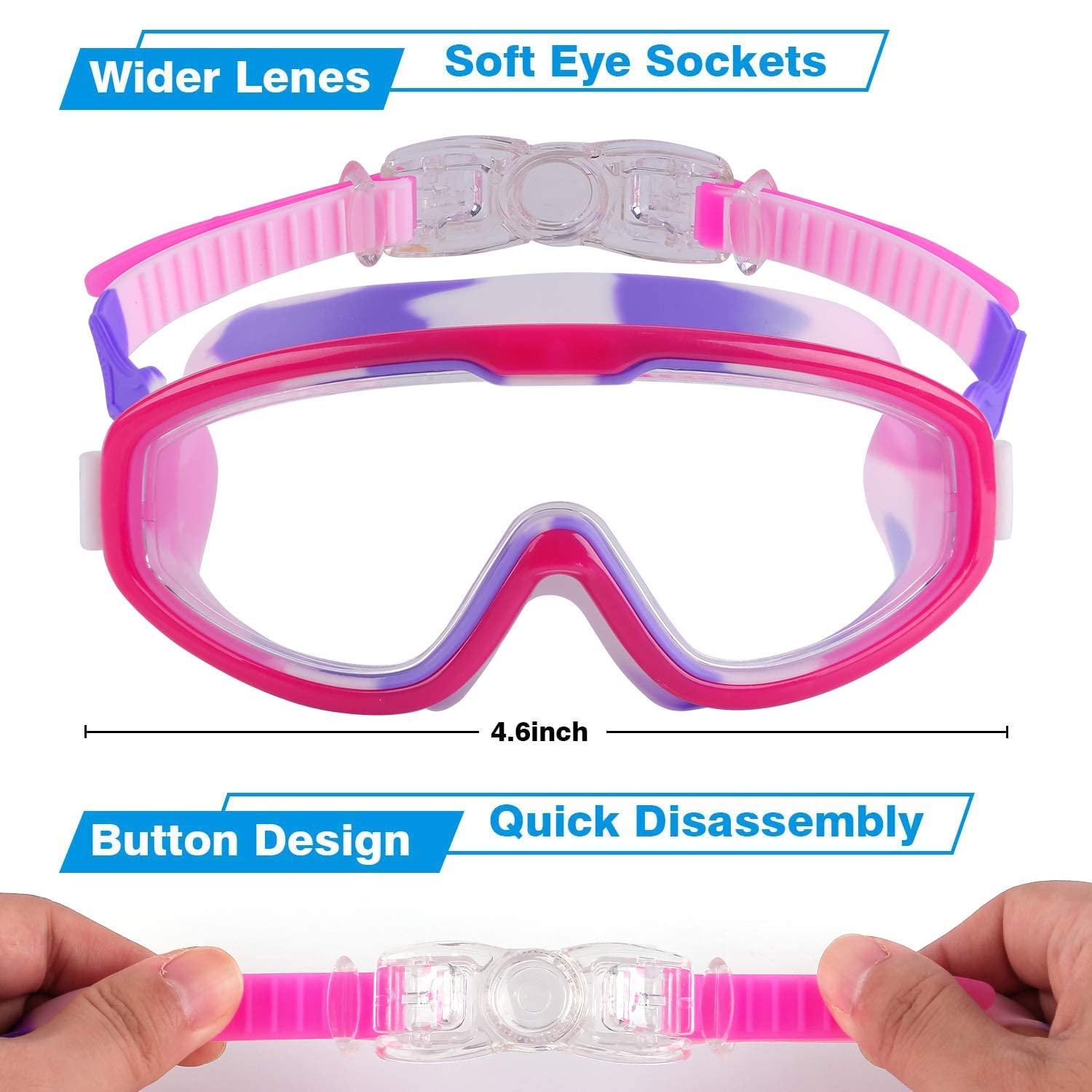 Cooloo Kids Swim Goggles For Age 3-15, 2 Pack Kids Goggles For Swimming With Nose Cover, No Leaking, Anti-Fog, Waterproof