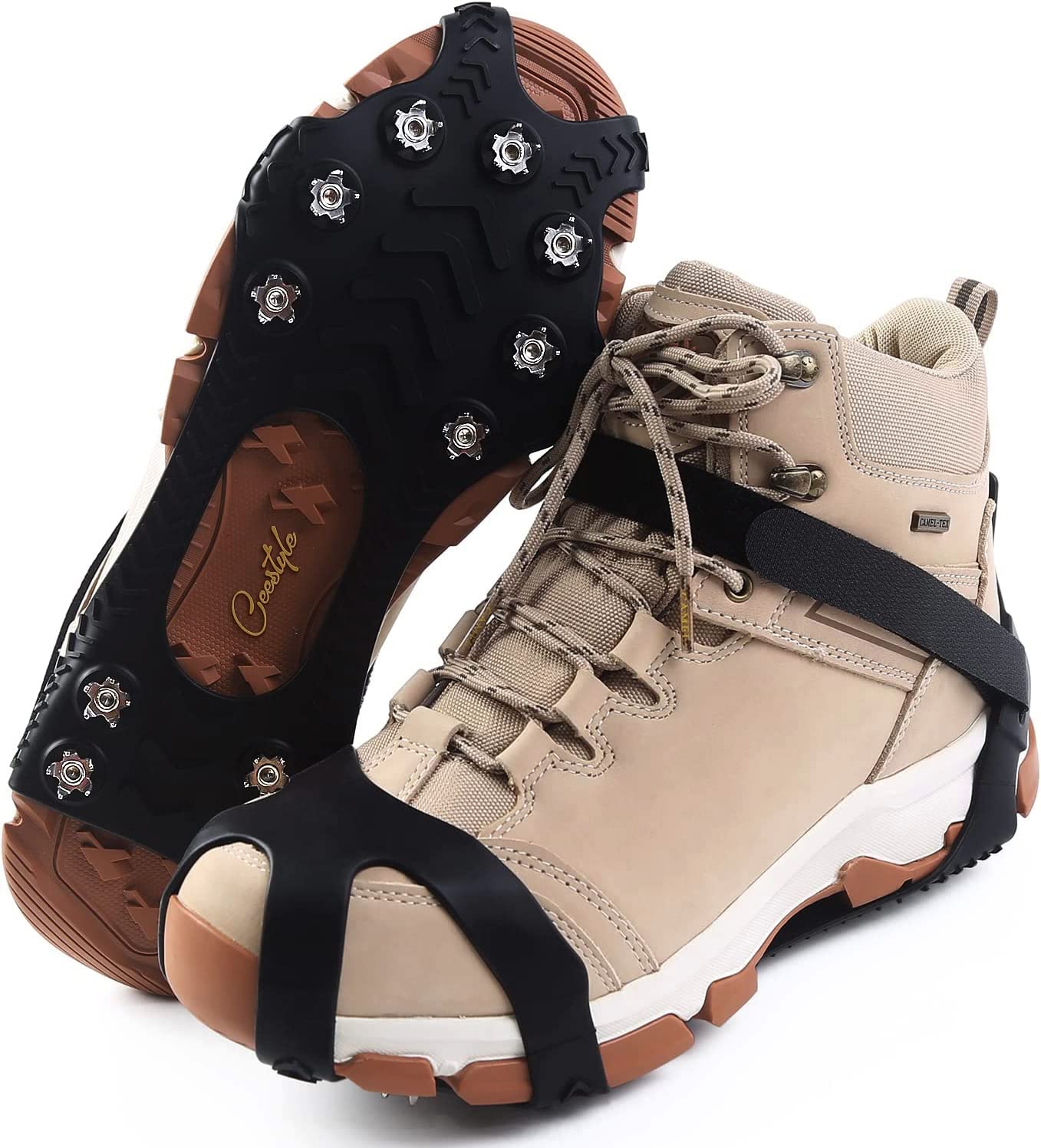 11 Spikes Crampons, Upgraded Version Stainless Steel Anti-Slip, Ice Cleats Traction Grips For Hiking Shoes And Boots, Safe Prote