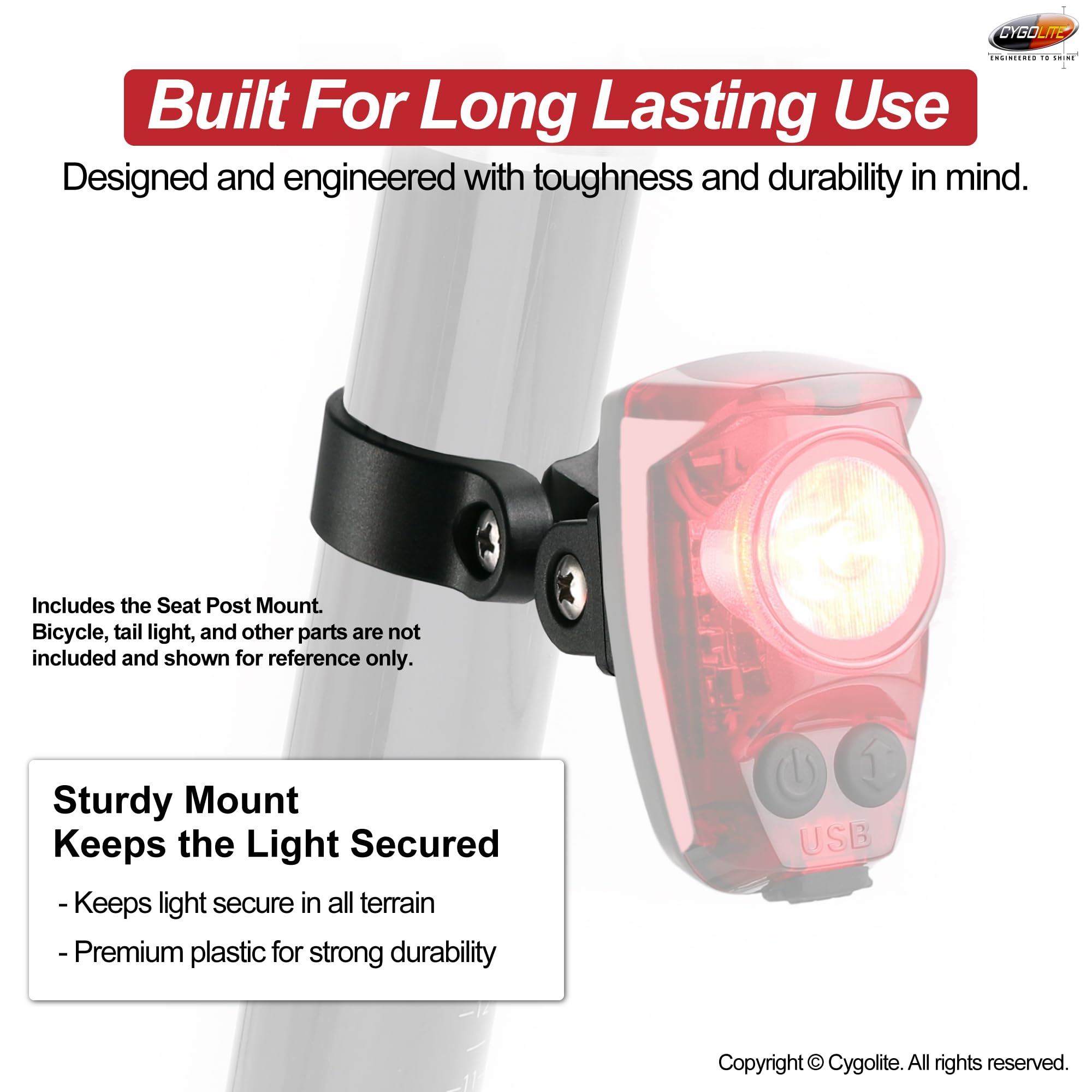 Cygolite Seat Post Mount For Hypershot, Hotshot Pro, And Hotshot Bicycle Tail Light Series With Hard Mounts