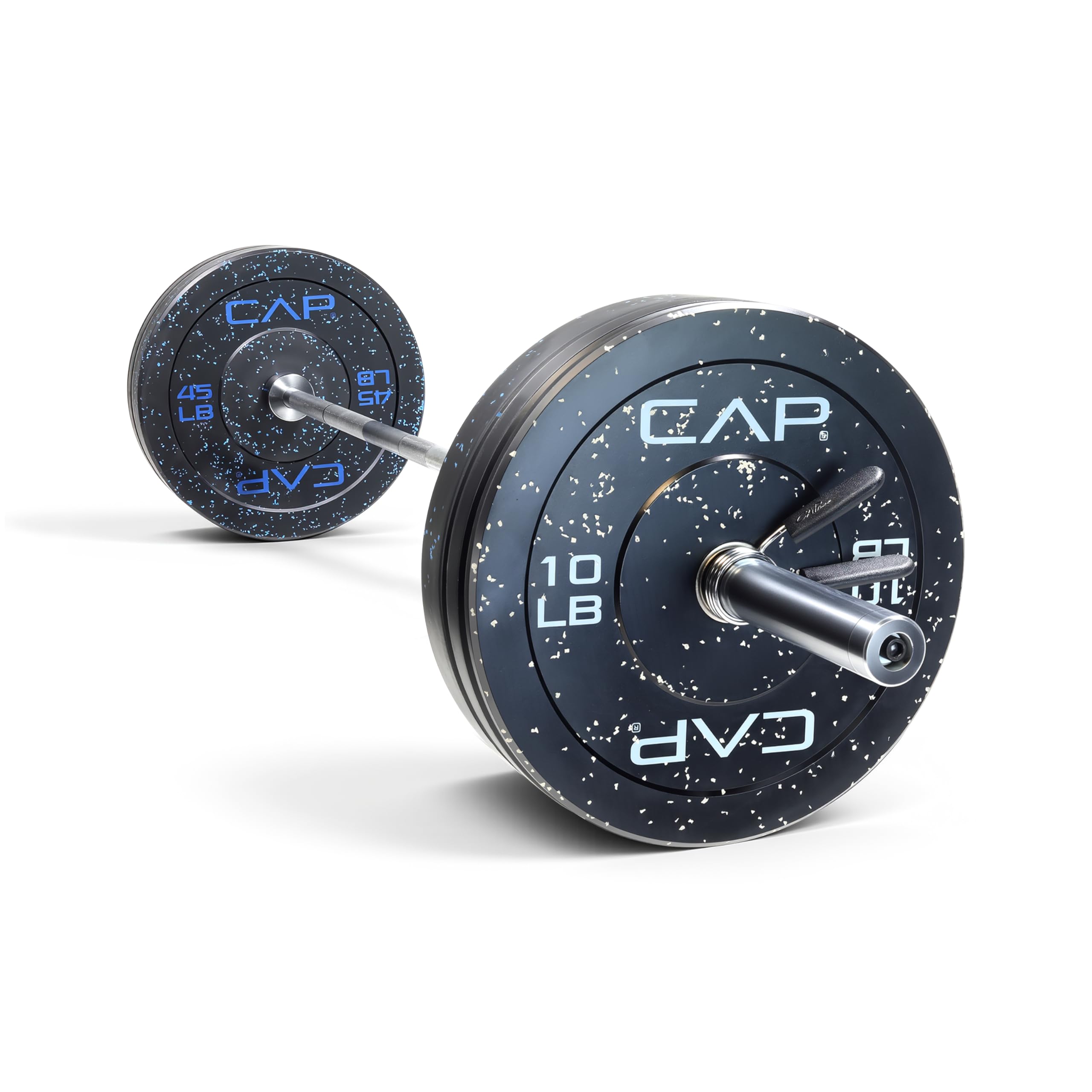 CAP Barbell 160 lb Economy - Speckled Olympic Weight Set with 7ft Chrome Barbell & Black Bumper Plates with Color Logo