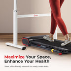 Sunny Health & Fitness Smart Slim Treadmill, Under Desk/Office, Walking Pad with Arm Exerciser Trekking Poles, Full Body Workout