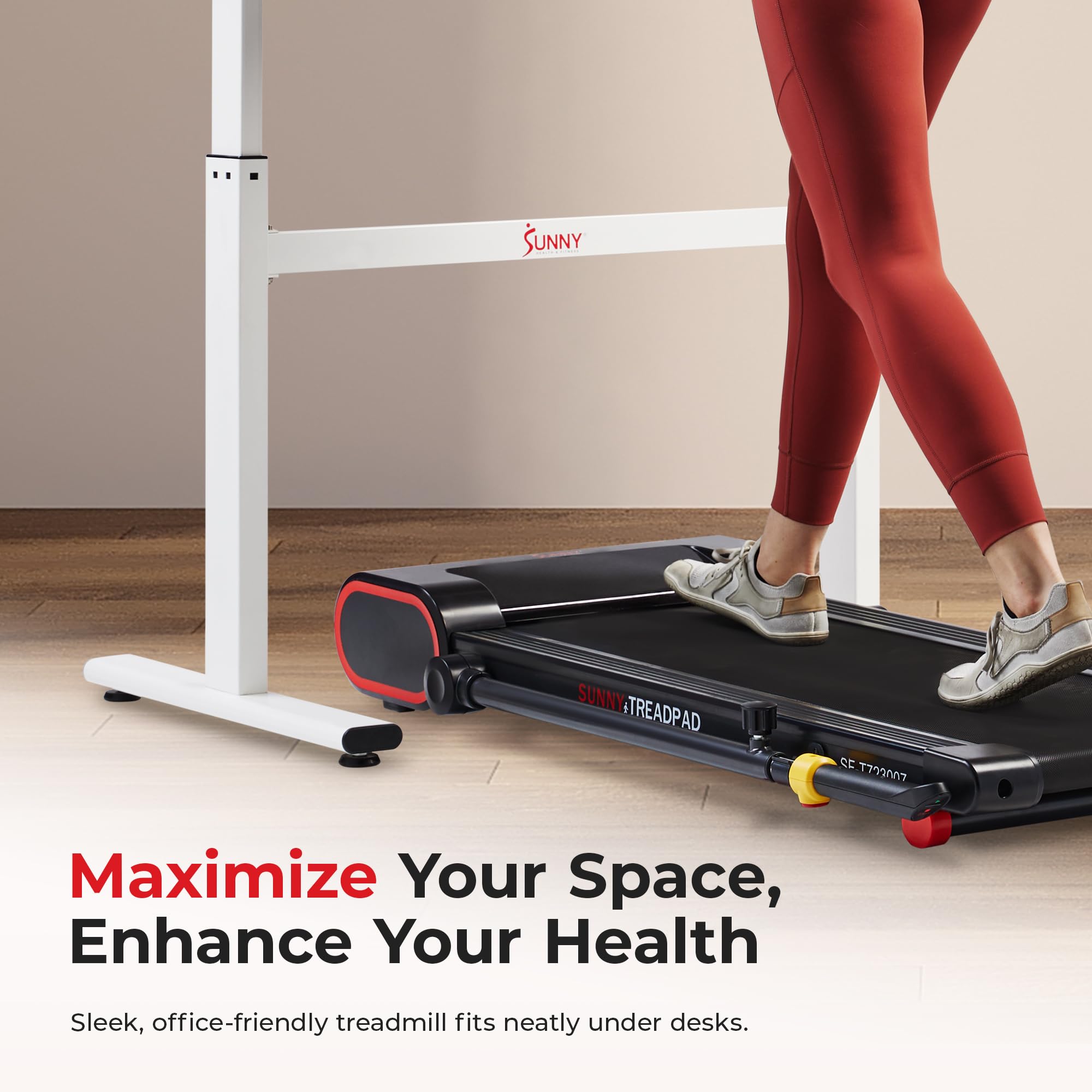 Sunny Health & Fitness Smart Slim Treadmill, Under Desk/Office, Walking Pad with Arm Exerciser Trekking Poles, Full Body Workout