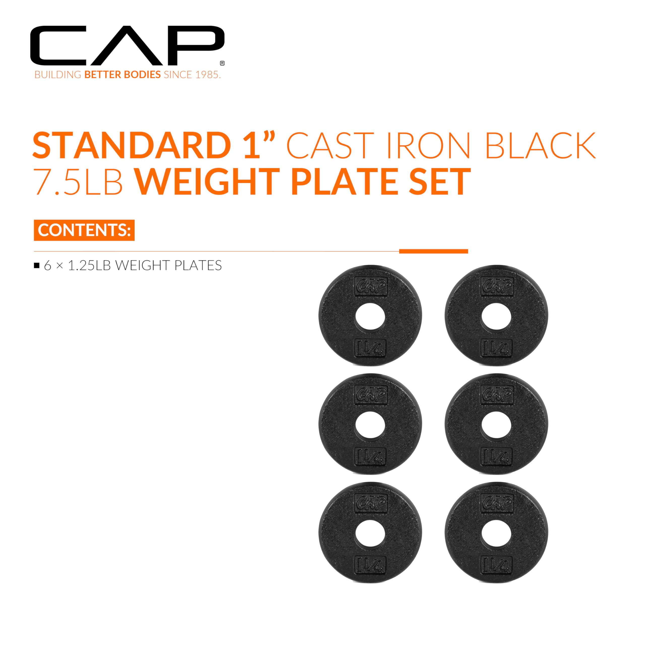 CAP Barbell Cast Iron Standard 1-Inch Weight Plate Set - Barbell Weights for Home Gym, Strength Training, and Weightlifting, 1.2
