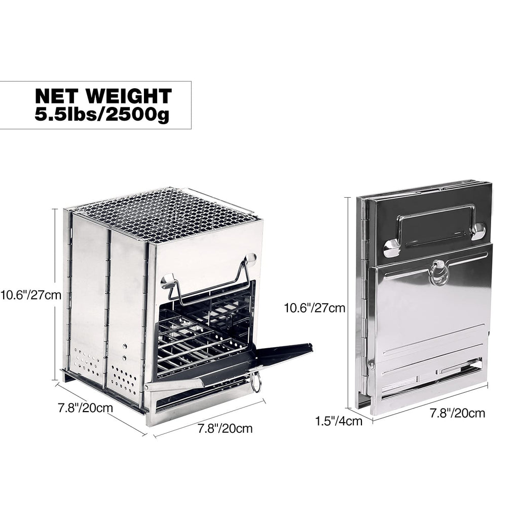Redcamp Wood Burning Folding Camp Stove Stainless Steel Grid, Portable Collapsible Backpacking Stove Survival Rocket Stove For H