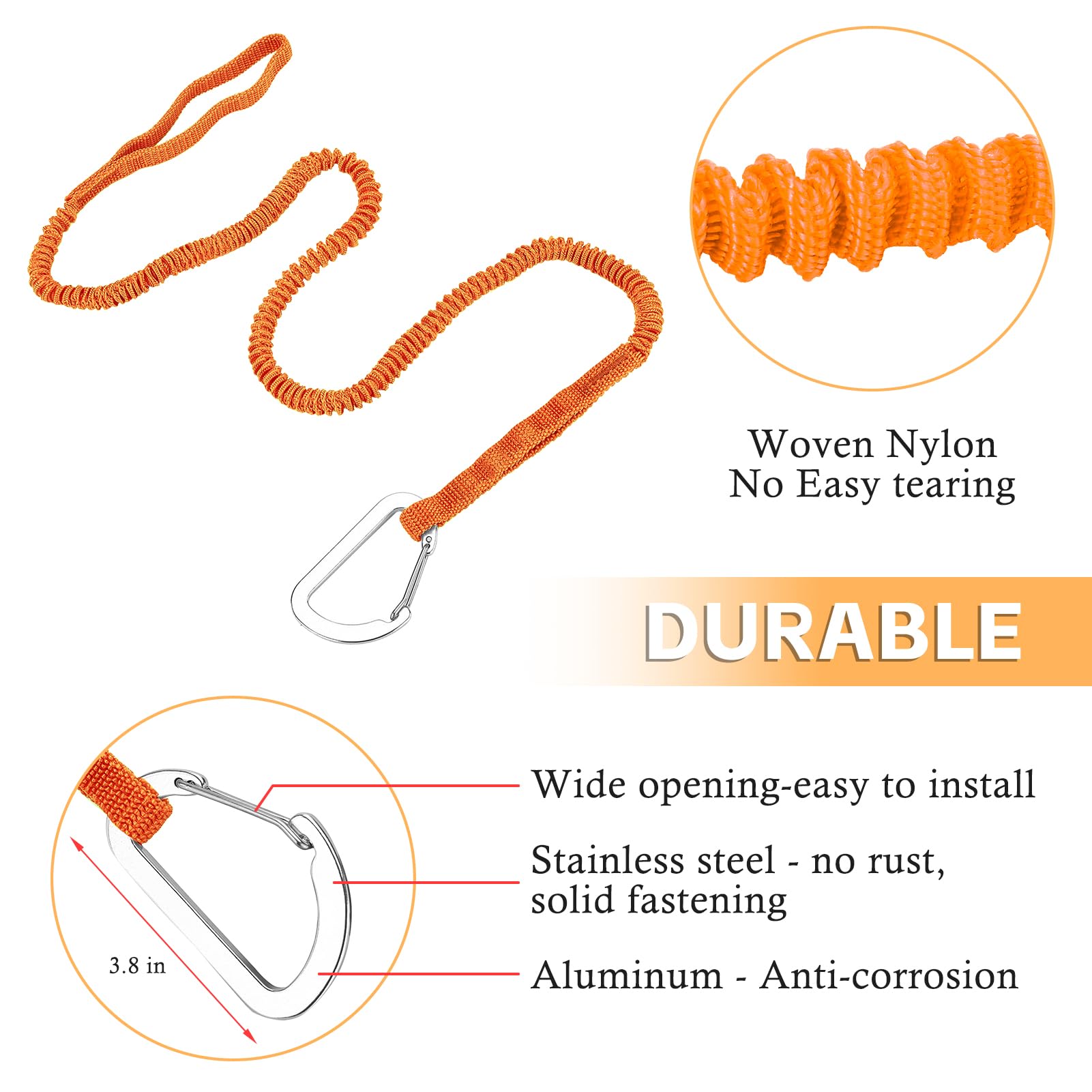 Nvaav 1/2/4 Pack Kayak Paddle Board Tether Leash Stretchable Strap Lanyard Rope, 3.3-7 Feet With Carabiner For Sup Kayaking Boat