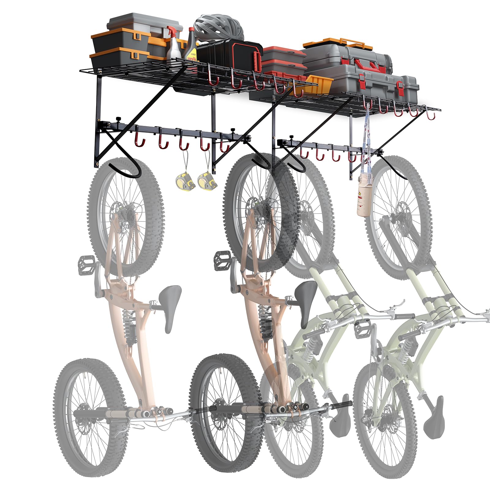 Vevor Bike Storage Rack Wall Mount Garage Bike Holder & 2 Shelves For 4 Bicycles