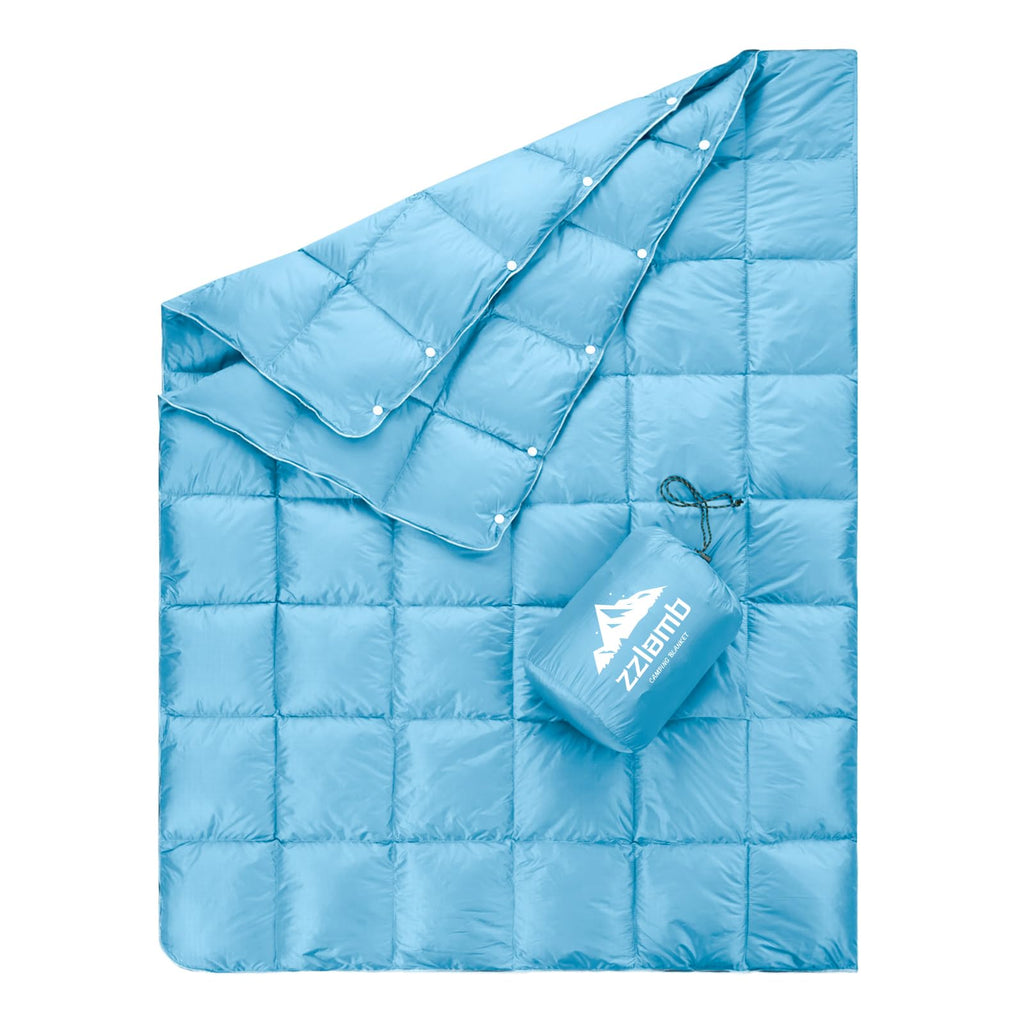Zzlamb Packable & Lightweight Camping Blanket, Soft Travel Duck Down Throw Quilt 650 Fill Power, Compact Warm Down Lap Blanket F