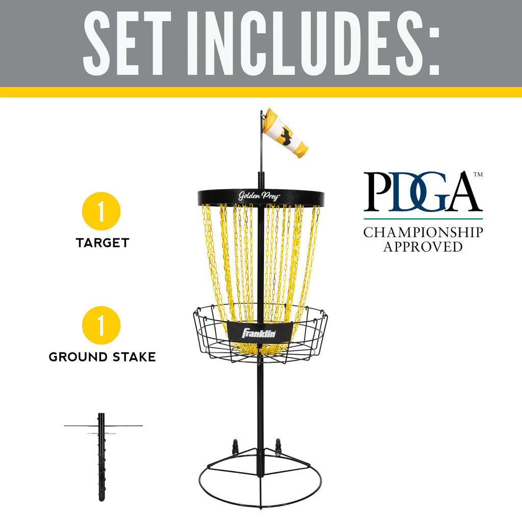 Franklin Sports Championship Disc Golf Basket - Portable Metal Disc Golf Hole Basket - Professional Pdga Target - Golden Prey Ta