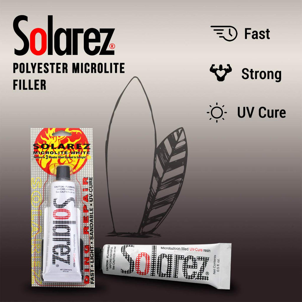 Solarez Uv Cure Microlite White Polyester Ding Repair Filler (0.5 Oz) - Surfboard Repair Foam With 60/240 Grit Sand Pad & Spread