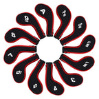 Andux Number Print Golf Iron Club Head Covers Long Neck With Zipper 12Pcs/Set Black/Red