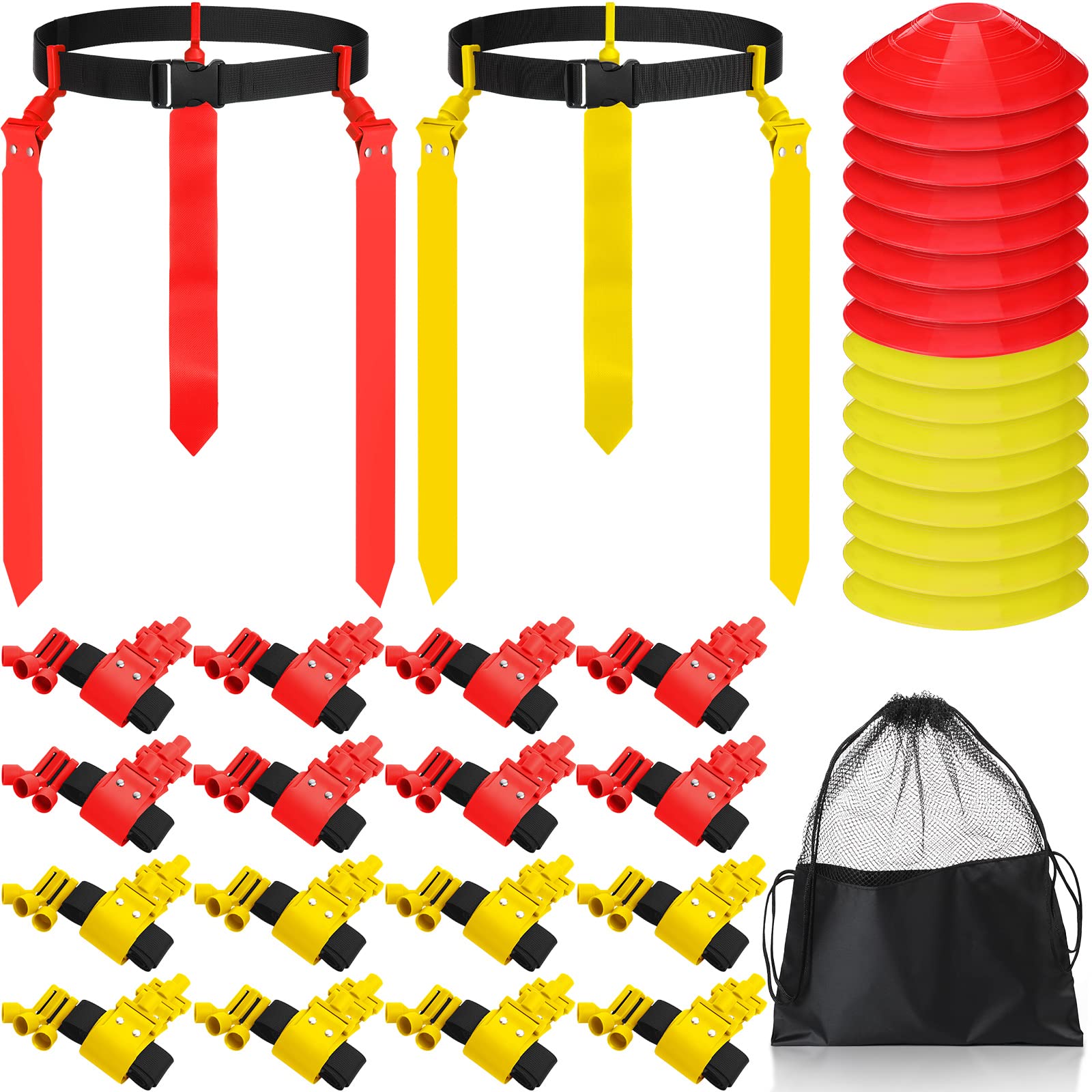 Wettarn 16 Players 10/16 Player Flag Football Belts Adjustable Flag Football Set with Cones Bag for Youth Adults Kids Training S